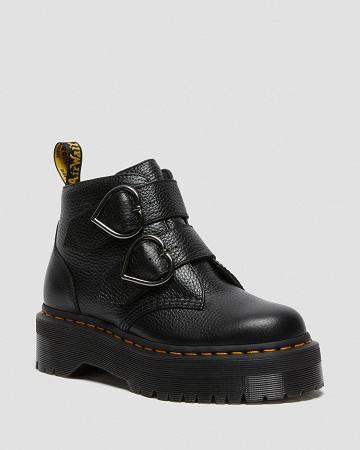 Black Women's Dr Martens Devon Heart Leather Platform Boots | CA 238OKI